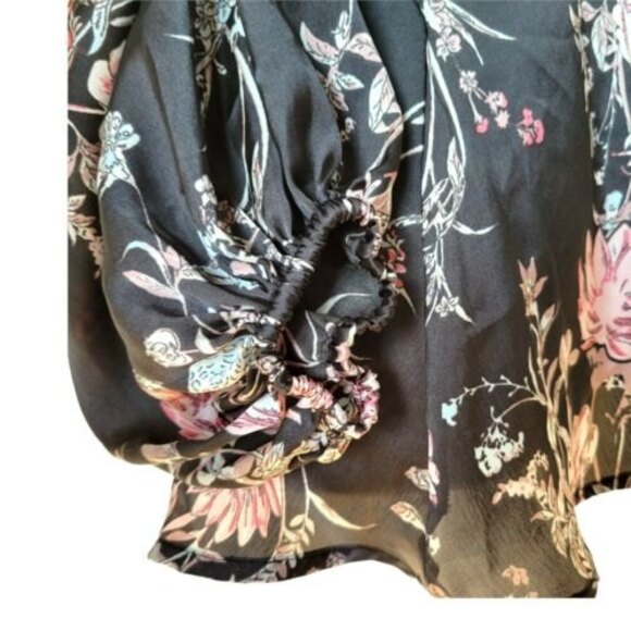 Taylor and Sage floral wrap blouse size medium in black with multicolored floral - Picture 6 of 11